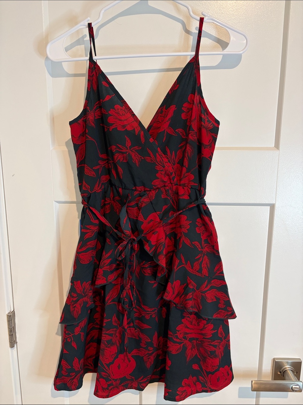UpWest Black Mini Dress with Red Floral Print